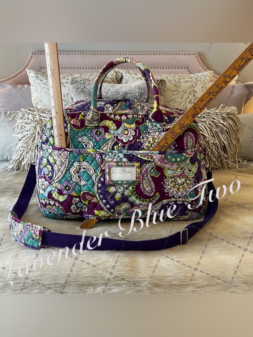 VERA BRADLEY Heather 2013 Grand Travelers Bag Purple Green Paisley Bandolier Y2K - Picture 8 of 15
